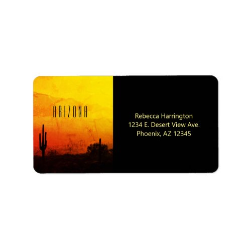 Arizona Desert Sunset Yellow Red Orange Cactus Label