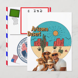 Arizona desert vibes with cactus and mountain  holiday postcard