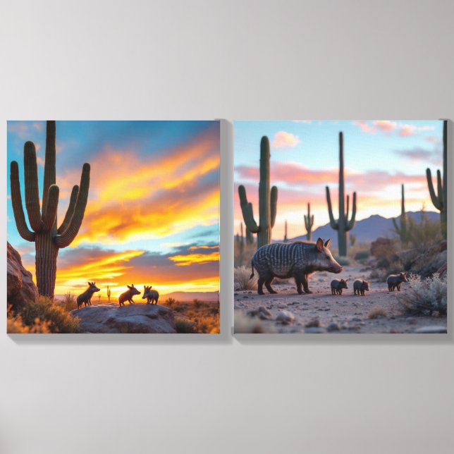 Arizona Desert Wild Pigs Javalina Wall Art Canvas Photo Tile (Front Set)