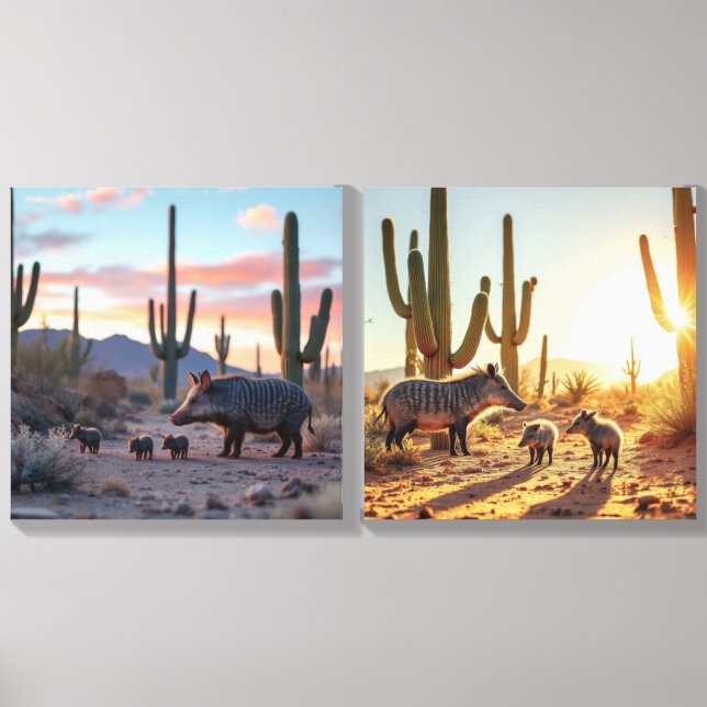 Arizona Desert Wild Pigs Javalina Wall Art Canvas Photo Tile (Front Set)