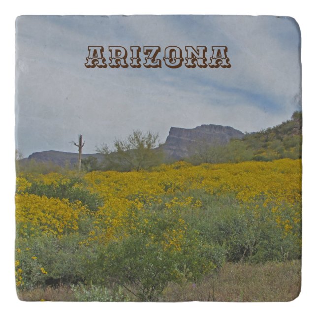 Arizona Desert Wildflowers Yellow Flower Southwest Trivet (Front)
