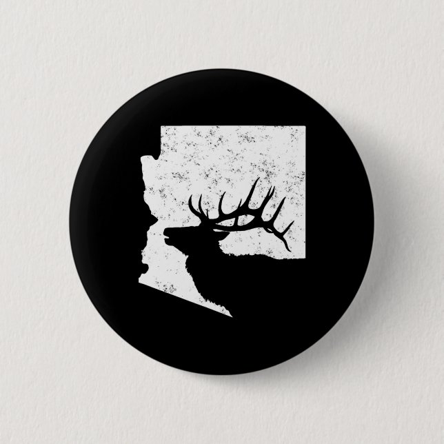 Arizona Elk Hunting   Bull Elk AZ State Shape  Button (Front)