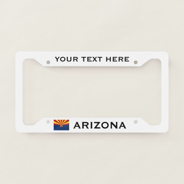 Arizona Flag Custom Add Your Text White    License Plate Frame (Front)