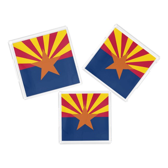 Arizona Flag: Setting Star Sun, The Copper State Acrylic Tray (Set)