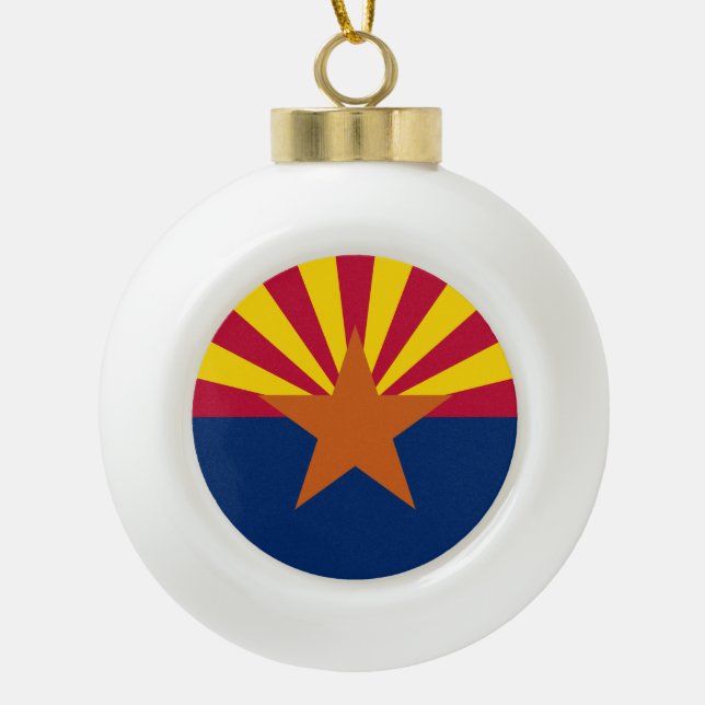Arizona Flag: Setting Star Sun, The Copper State Ceramic Ball Christmas Ornament (Front)