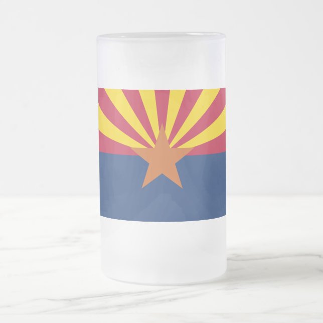 Arizona Flag: Setting Star Sun, The Copper State Frosted Glass Beer Mug (Center)