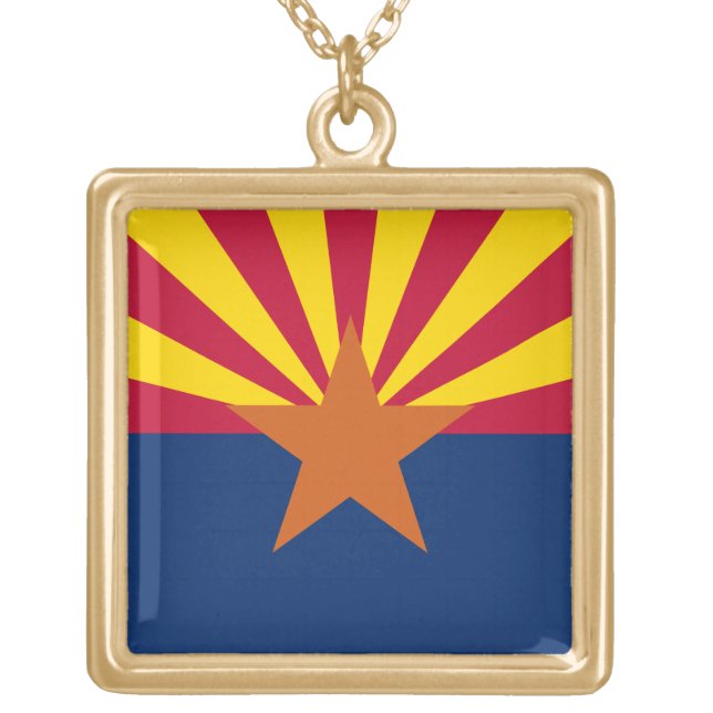 Arizona Flag: Setting Star Sun, The Copper State Gold Plated Necklace (Front)