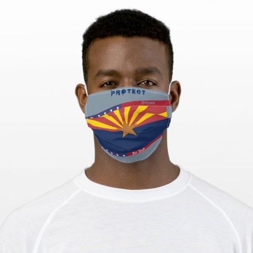 Arizona Flag w Stars Stripes on Cool Grey Adult Cloth Face Mask