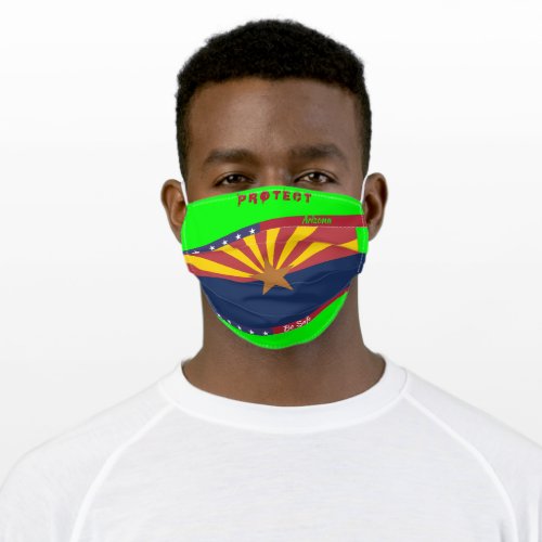 Arizona Flag w Stars Stripes  on Lime Green Adult Cloth Face Mask