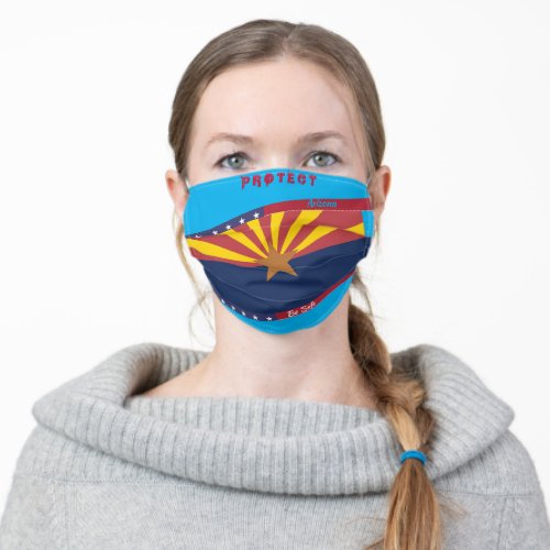 Arizona Flag w Stars Stripes on Sky Blue Adult Cloth Face Mask