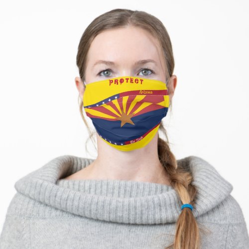Arizona Flag w Stars Stripes on Yellow Gold Adult Cloth Face Mask