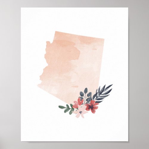Arizona Floral Watercolor State Poster