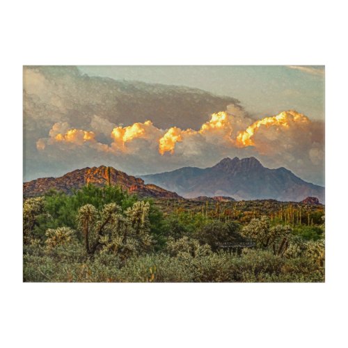 Arizona Four Peaks Mountain Colorful Clouds Sunset Acrylic Print