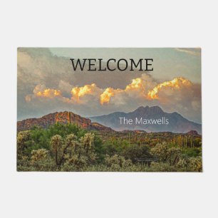Arizona Four Peaks Mountain Colorful Clouds Sunset Doormat