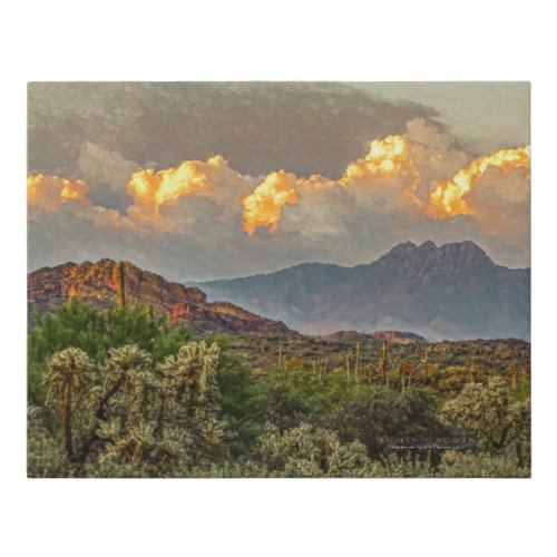 Arizona Four Peaks Mountain Colorful Clouds Sunset Faux Canvas Print