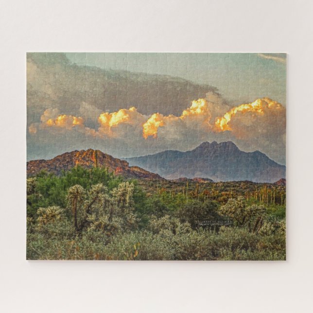 Arizona Four Peaks Mountain Colorful Clouds Sunset Jigsaw Puzzle (Horizontal)