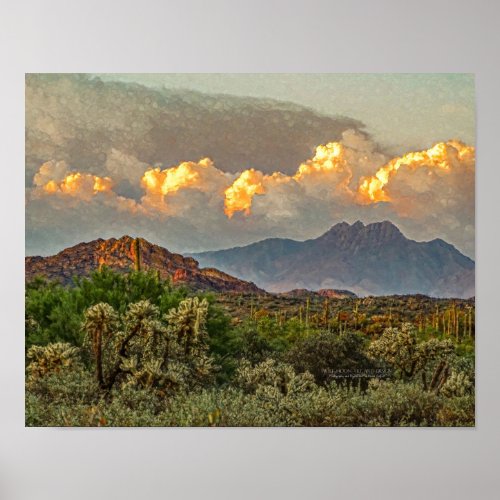 Arizona Four Peaks Mountain Colorful Clouds Sunset Poster