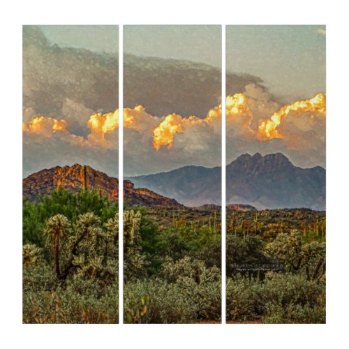 Arizona Four Peaks Mountain Colorful Clouds Sunset Triptych