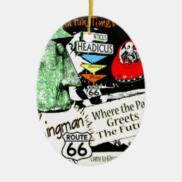 Arizona Fun-Time 1950s style Alien UFO Route 66 Ceramic Ornament