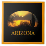 Arizona Gold Sunset Tile<br><div class="desc">A gold desert sunset with the text Arizona an a tile.</div>