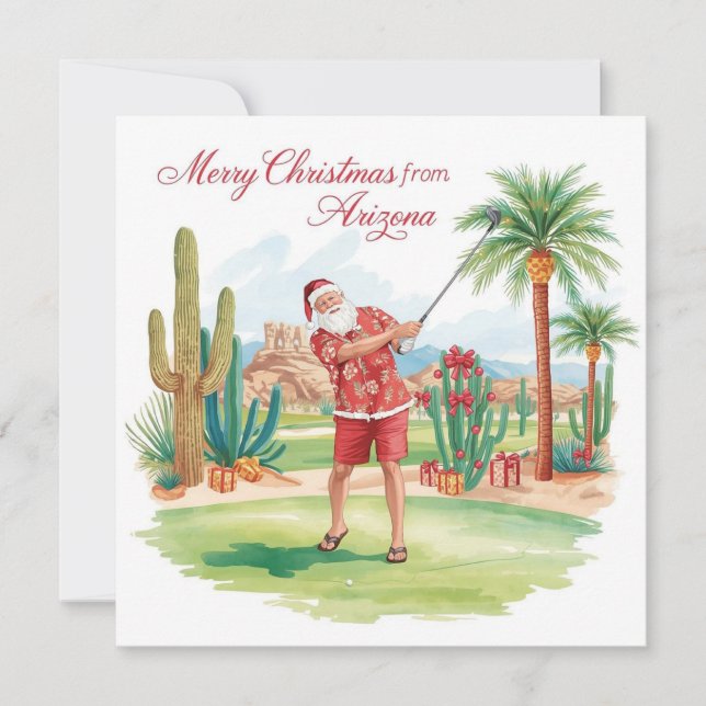 Arizona Golf Christmas in Arizona   Santa Claus Holiday Card (Front)
