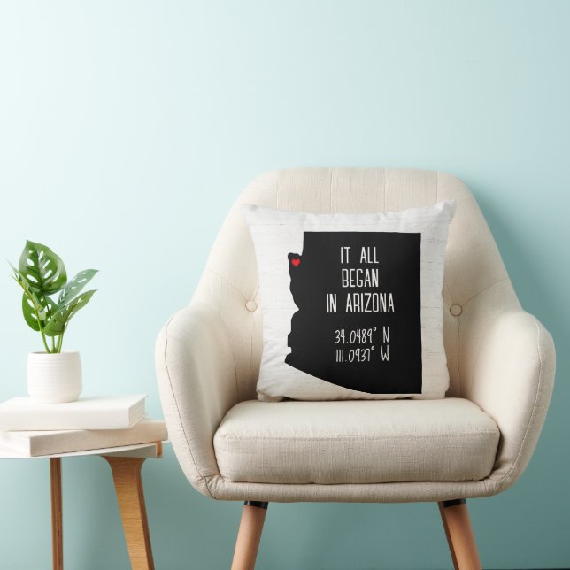 Arizona GPS Coordinates with Heart Throw Pillow (Chair)