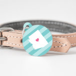 Arizona Heart Pet ID Tag<br><div class="desc">Let your furry friend show some home state pride with this cute Arizona ID tag. Design features a white silhouette map of the state of Arizona with a pink heart inside, on a tone on tone turquoise stripe background. Add your pet's name and contact information to the back in white...</div>