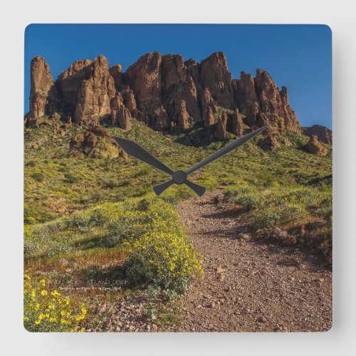 Arizona Hiking Trail Spring Superstition Mountain Square Wall Clock