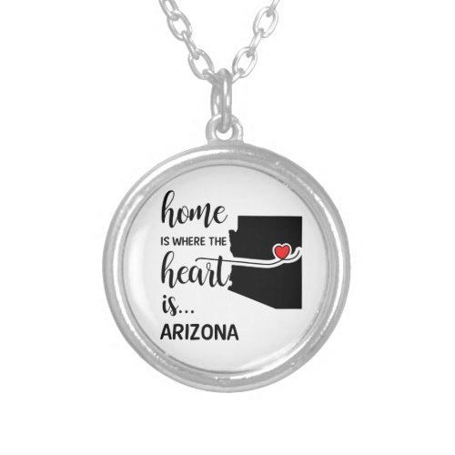 Arizona home is where the heart is silver plated necklace