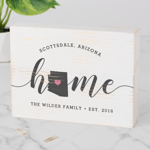 Arizona Home State Rustic Family Name Wooden Box Sign