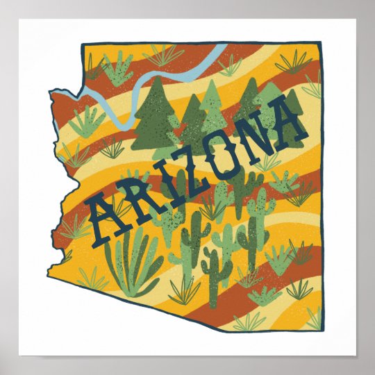 Arizona Illustrated Map Poster | Zazzle.com