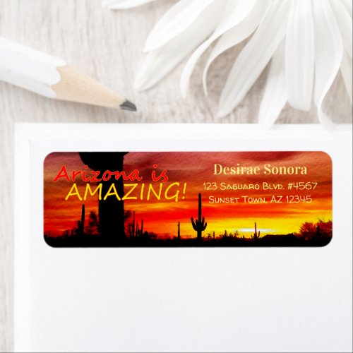 Arizona Is Amazing Sunset Desert Saguaro Cactus Label