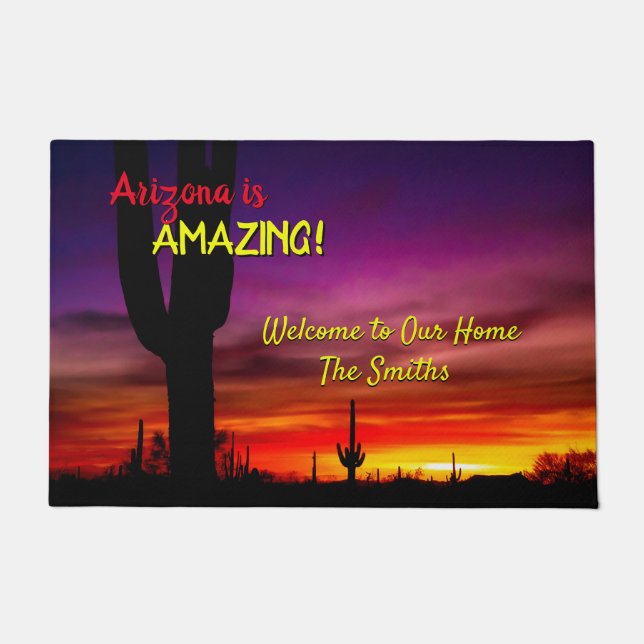 Arizona Is Amazing Sunset Saguaro Cactus Doormat (Front)