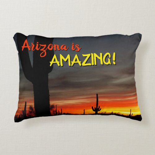 Arizona is Amazing Sunset Sonoran Desert Cactus Accent Pillow