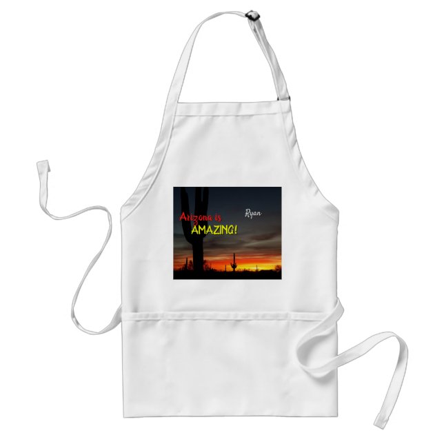 "Arizona is Amazing!" Sunset Sonoran Desert Cactus Adult Apron (Front)