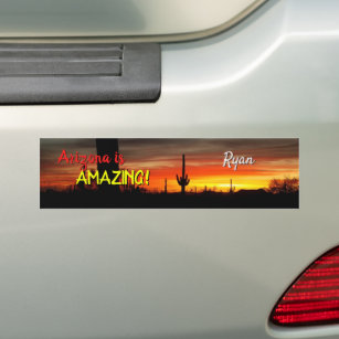 "Arizona is Amazing!" Sunset Sonoran Desert Cactus Bumper Sticker