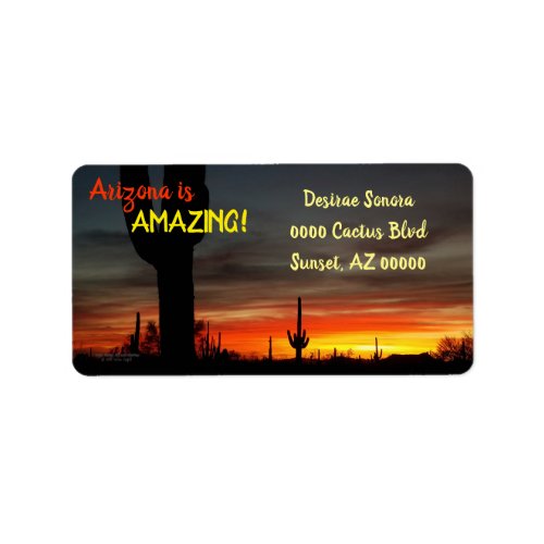 Arizona is Amazing Sunset Sonoran Desert Cactus Label