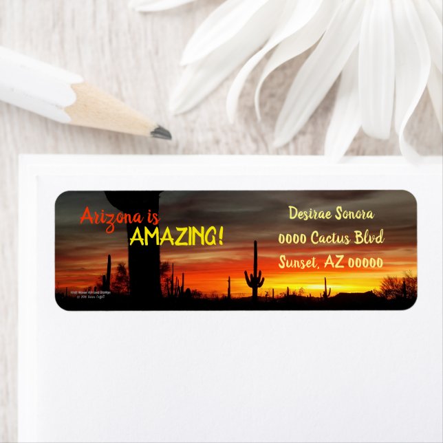 "Arizona is Amazing!" Sunset Sonoran Desert Cactus Label (Insitu)
