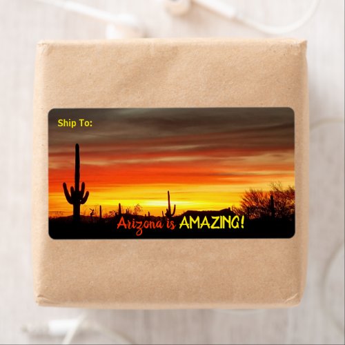 Arizona is Amazing Sunset Sonoran Desert Cactus Label