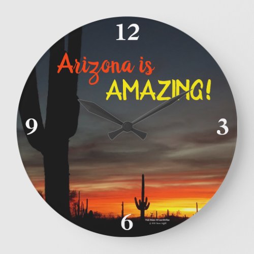 Arizona is Amazing Sunset Sonoran Desert Cactus Large Clock