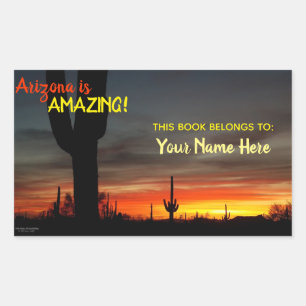 "Arizona is Amazing!" Sunset Sonoran Desert Cactus Rectangular Sticker