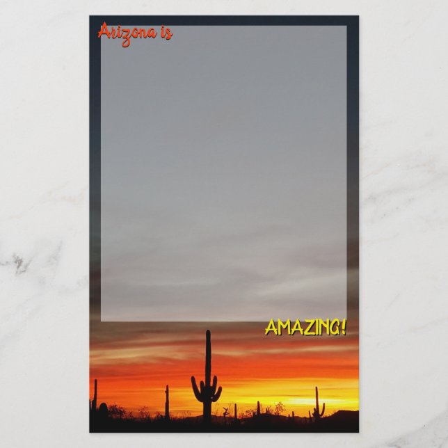 "Arizona is Amazing!" Sunset Sonoran Desert Cactus Stationery (Front)