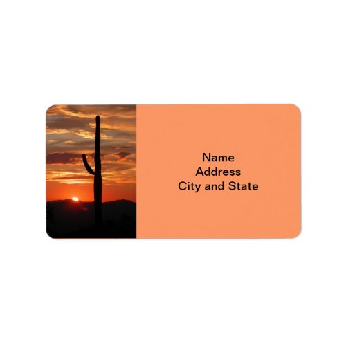 Arizona landscape sunset label