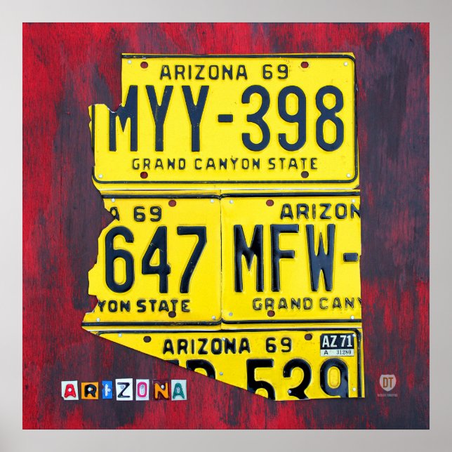 Arizona License Plate Map Poster (Front)