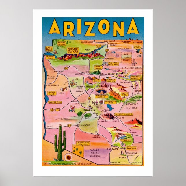 Arizona Map 20x28 Poster Print (Front)