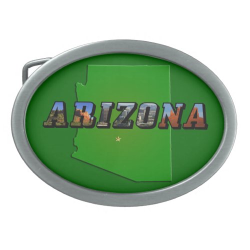 Arizona Map and Picture Text Belt Buckle