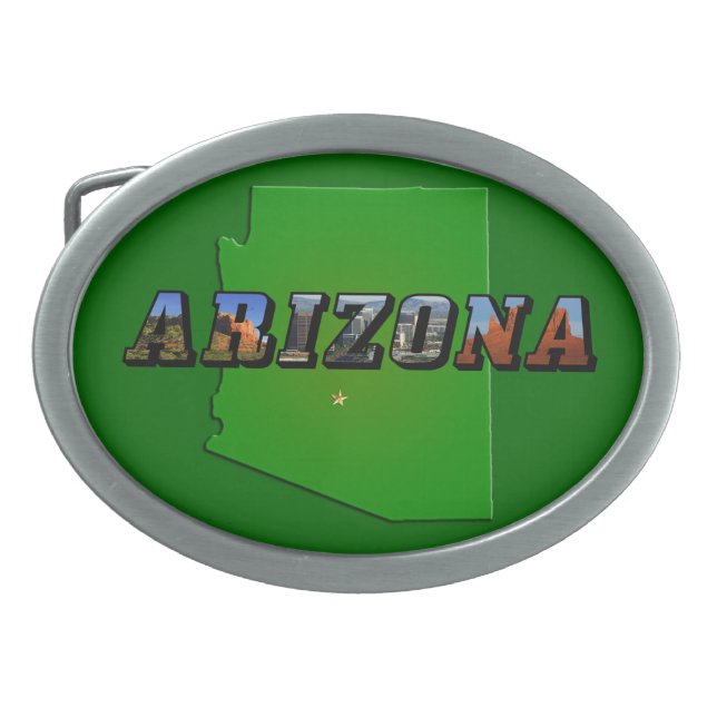 Arizona Map and Picture Text Belt Buckle (Front)