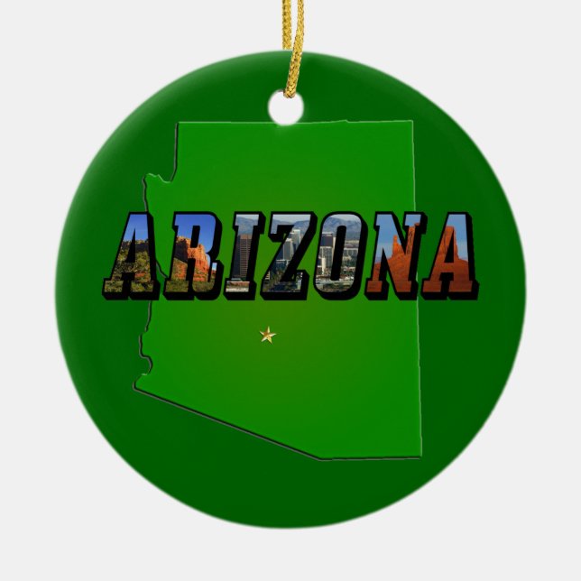 Arizona Map and Picture Text Ceramic Ornament (Front)