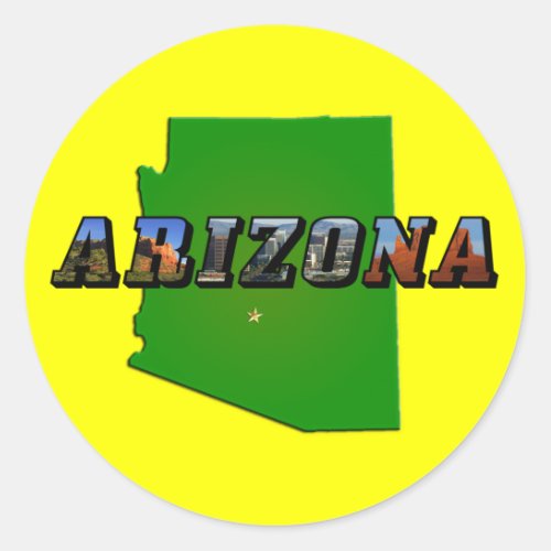 Arizona Map and Picture Text Classic Round Sticker