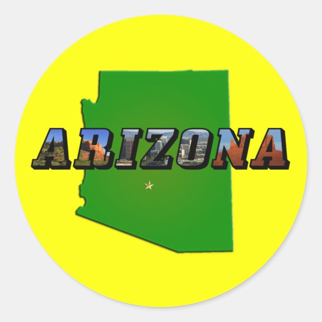 Arizona Map and Picture Text Classic Round Sticker (Front)